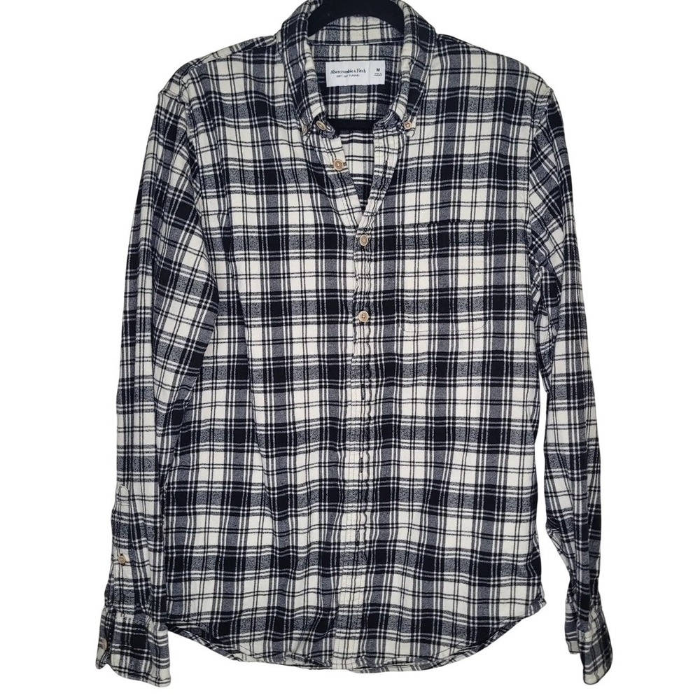 Abercrombie‎ & Fitch Men's Flannel Plaid Shirt Black White M Long Sleeve